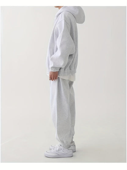 Hoodie & Jogginghose Set Unisex - Grau Melange Sportanzug mit Reißverschluss