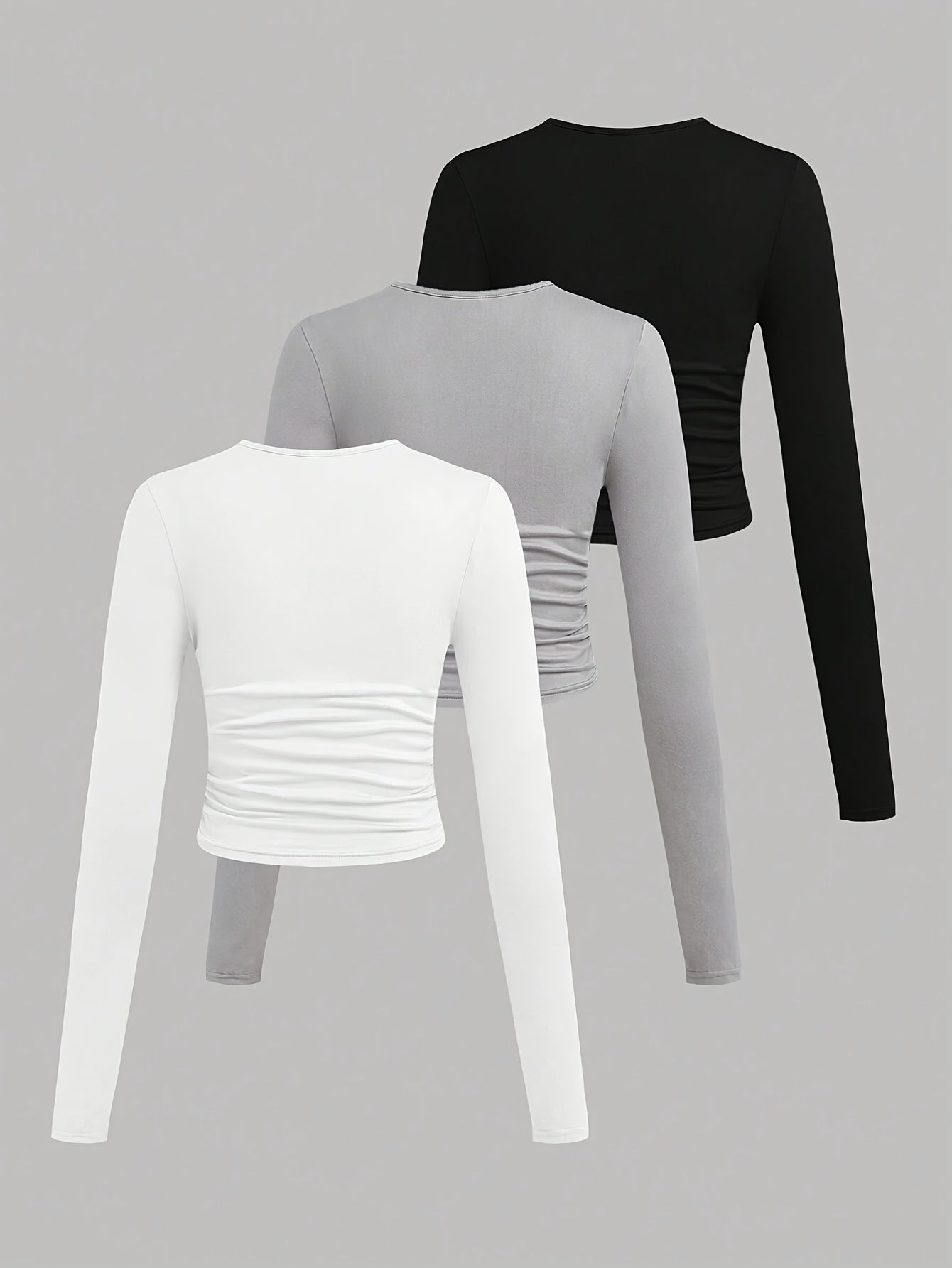 3er Pack Langarmshirt mit Rundhals und Raffung