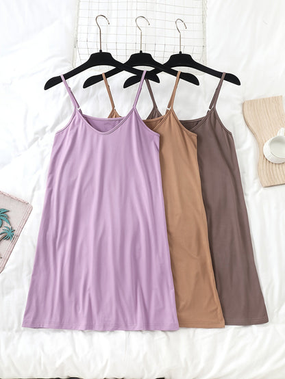Women's Nightgown Set – Elegant Spaghetti Strap Slip Dress for Spring and Summer, 3-Pack