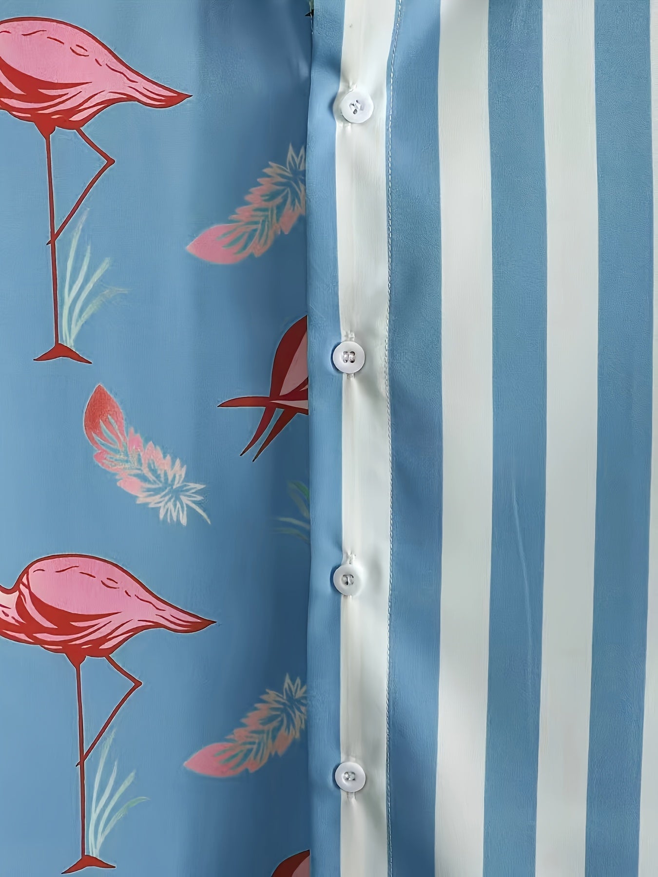 Herren Sommer Set Kurzarm Hemd und Shorts mit Flamingo-Print, Freizeit Outfit für Urlaub und Strand