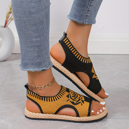 Damen Sommer-Sandalen mit Blumenmuster – Bequeme Freizeitschuhe mit offener Spitze