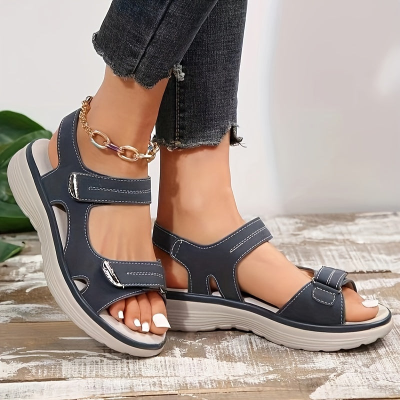 Women's Comfort Sandals with Velcro Closure – Everyday & Casual, Open Toes, Platform Sole