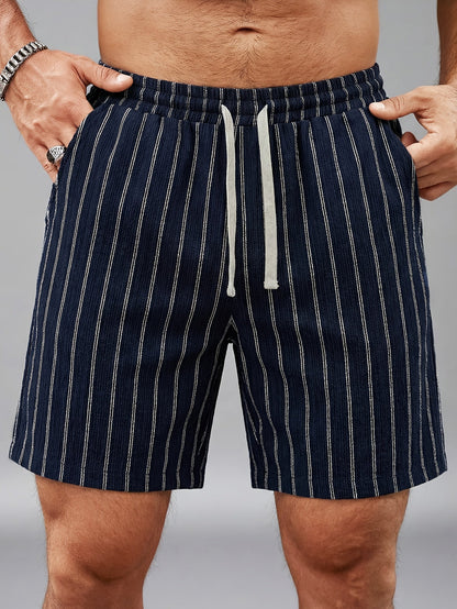 Men's Casual Shorts with Stripe Pattern and Drawstring – Perfect for Summer & Sports