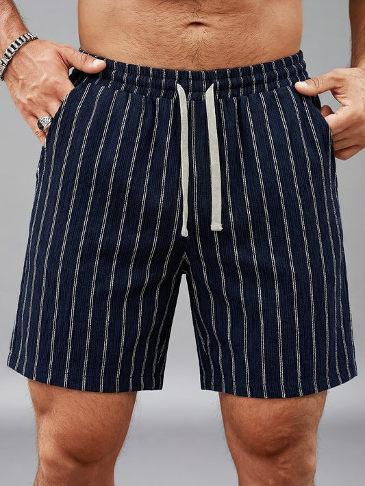 Men's Casual Shorts with Stripe Pattern and Drawstring – Perfect for Summer & Sports