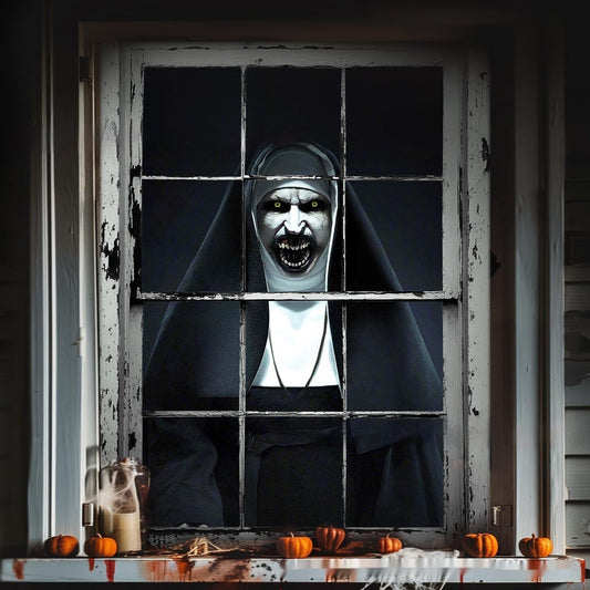 Halloween Fensterdeko – Gruselige Nonne für Spukhaus & Party