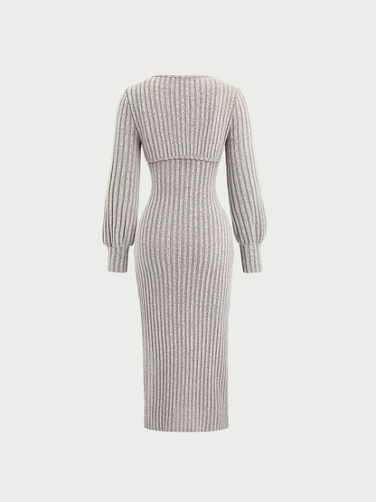 Women's ribbed spaghetti-strap dress and bolero knit set with side slit