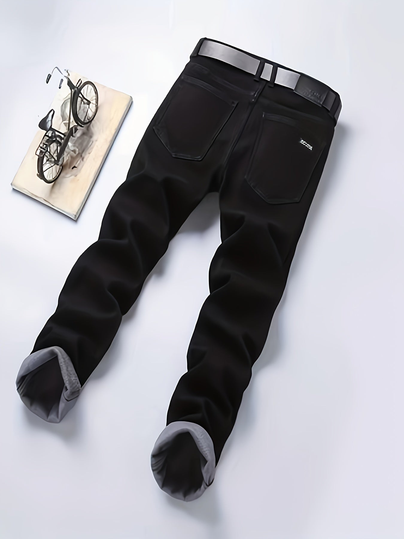Men's black casual trousers with belt loops