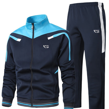 Men’s two-piece tracksuit with stand-up collar jacket and pants