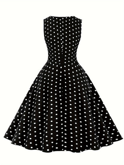 Women's Vintage Polka Dot Fit & Flare Dress for Festive Occasions and Everyday Wear