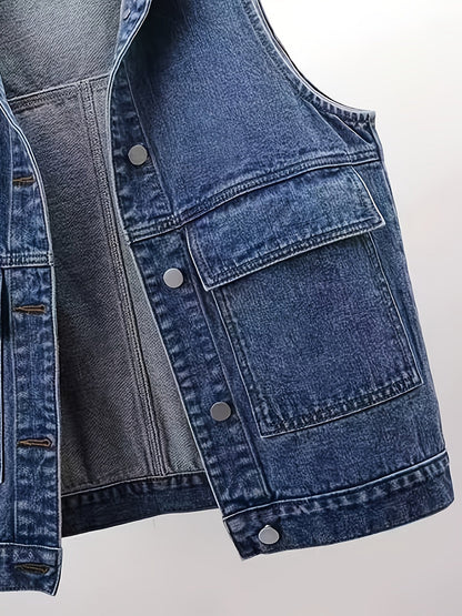 Jeansweste mit Kapuze für Damen, Blau, ärmellos