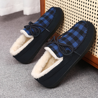 Mokassin Hausschuhe Kariert mit Warmfutter Unisex