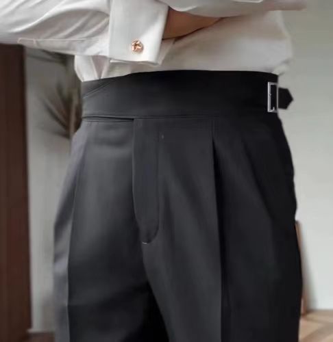 Men's High-Waist Pleated Trousers – Elegant Business and Casual Style with Adjustable Waistband