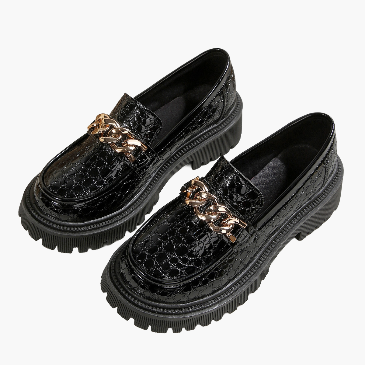 Damen Chunky Chain Loafer Slip-Ons – Modische Alltagsschuhe mit Plateau und Kettendetail