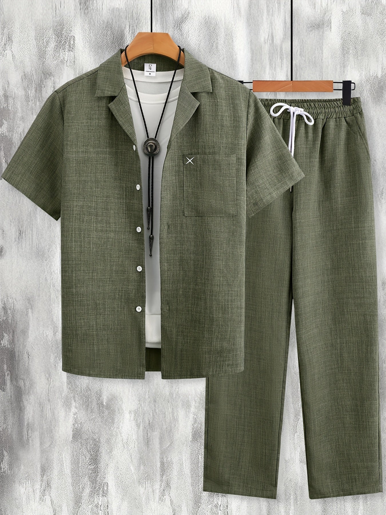 Men's Casual Suit Set – Short-Sleeve Shirt & Pants, Modern Summer Look for Everyday and Vacation