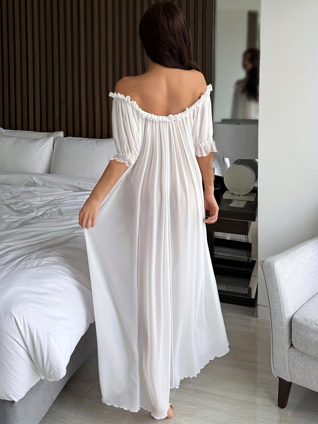 Women's Off-Shoulder Maxi Dress Nightgown Elegant for Home & Sleep
