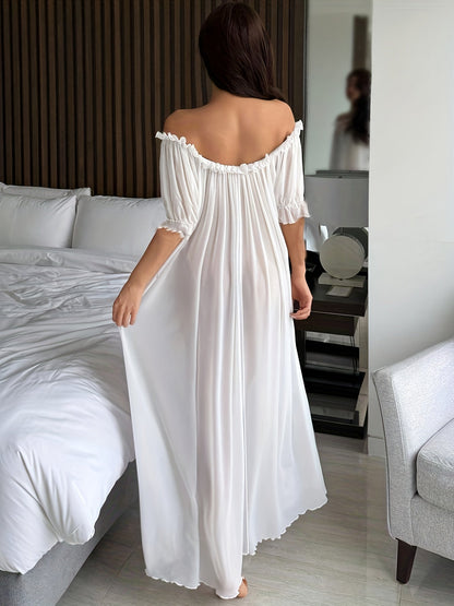 Women's Off-Shoulder Maxi Dress Nightgown Elegant for Home & Sleep