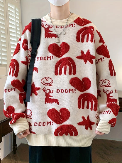 Unisex knitted sweater with a pattern, crew neck, long sleeves