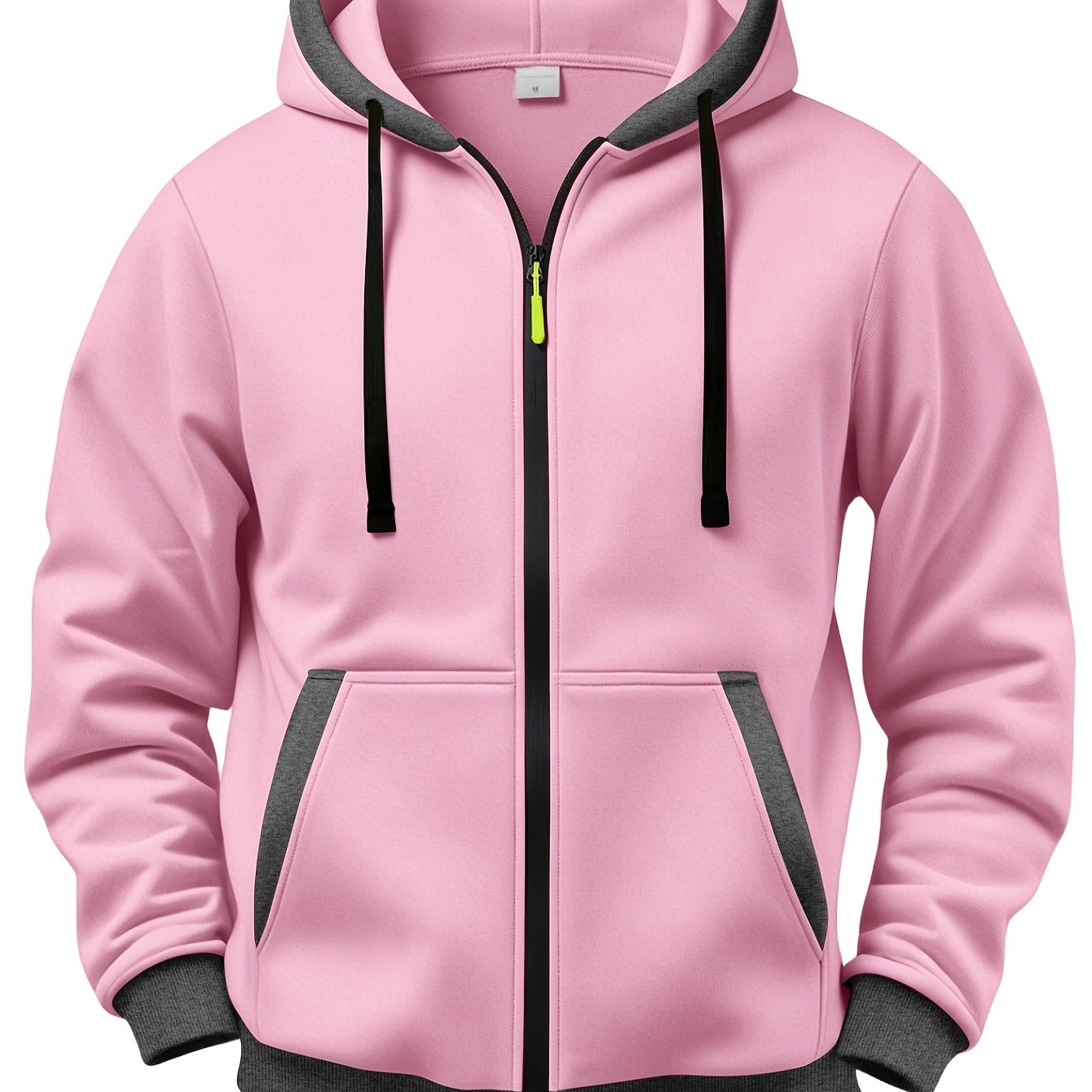 Unisex Kapuzenjacke mit Reißverschluss, kontrastfarbener Kapuze und Taschen, Rosa