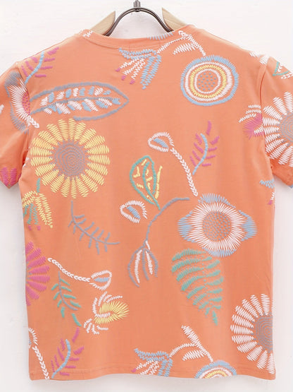 Women's Boho-Style Embroidered T-Shirt – Short Sleeve, Summer, Casual, Fashionable