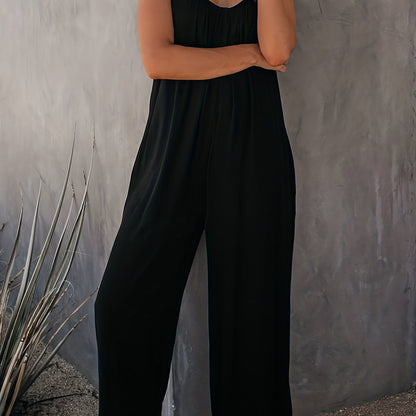 Women's jumpsuit with spaghetti straps and wide legs – Casual one-piece for spring and summer