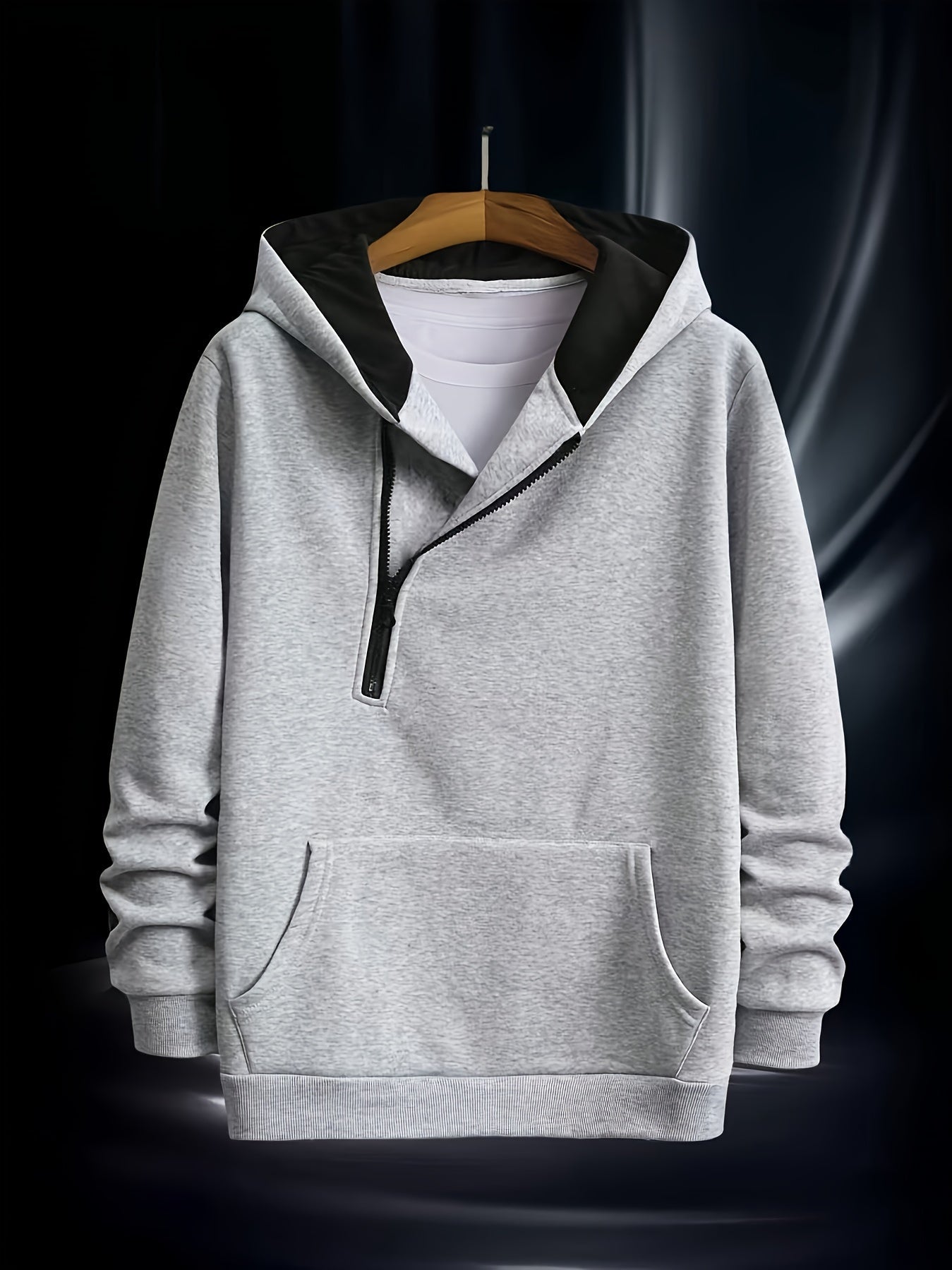 Herren Hoodie mit Reißverschluss und Bauchtasche, Weiß