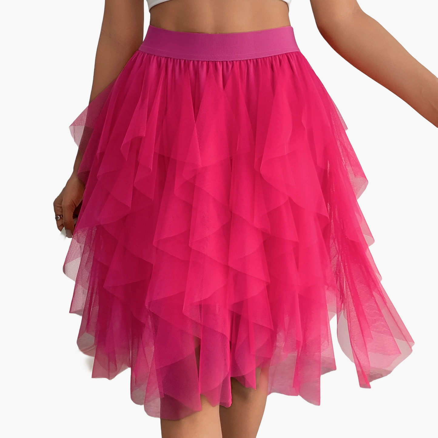 Damen Tüllrock mit Stufen-Design, Eleganter Lagenlook, Modisch für Freizeit und besondere Anlässe