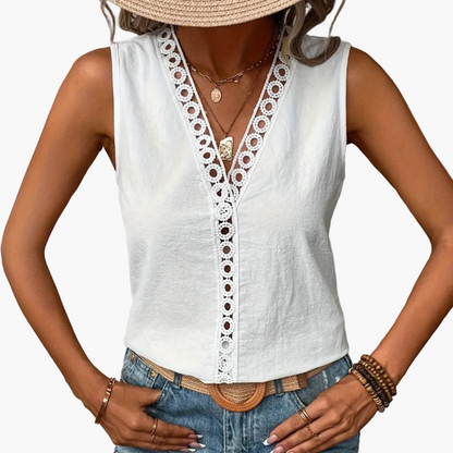 Women's Summer Top with Lace, V-Neck, Elegant, Casual