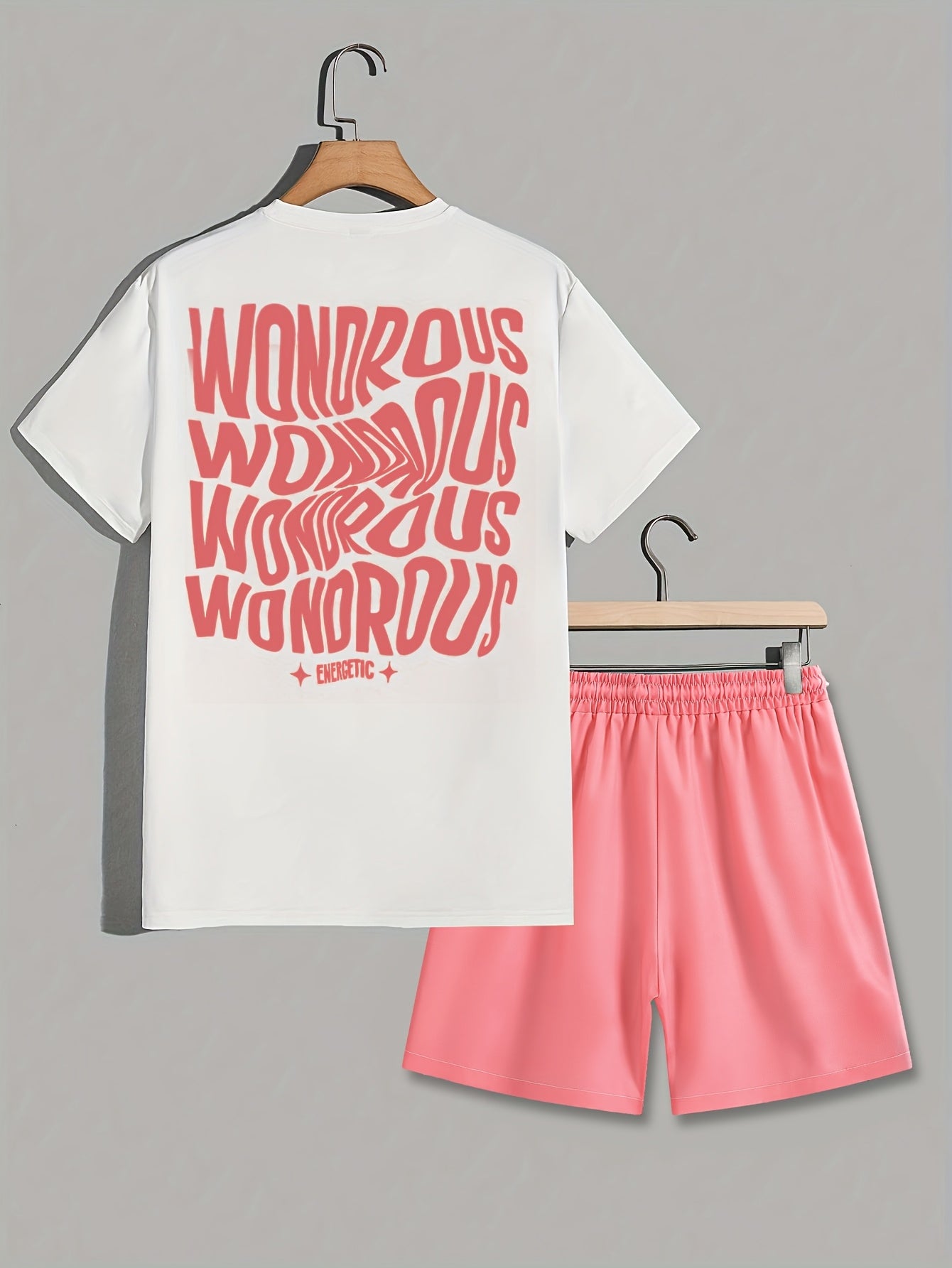 Men's Streetwear Set with Print – Modern T-Shirt and Shorts with WONDROUS Graphic, Casual Outfit