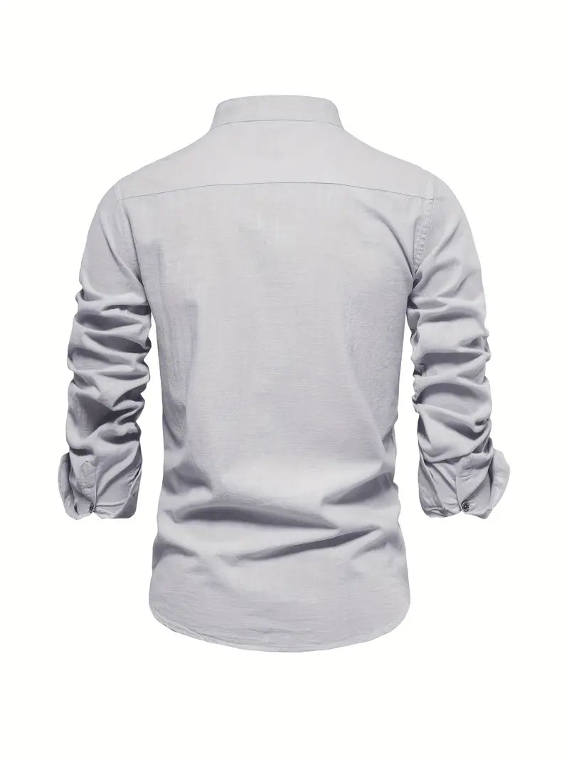 Men's Standing Collar Long-Sleeve Shirt – Contemporary Work and Leisure Shirt, Slim Fit, Refined