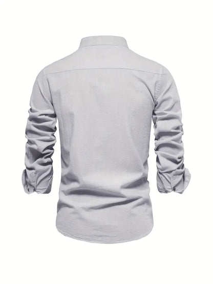 Men's Standing Collar Long-Sleeve Shirt – Contemporary Work and Leisure Shirt, Slim Fit, Refined