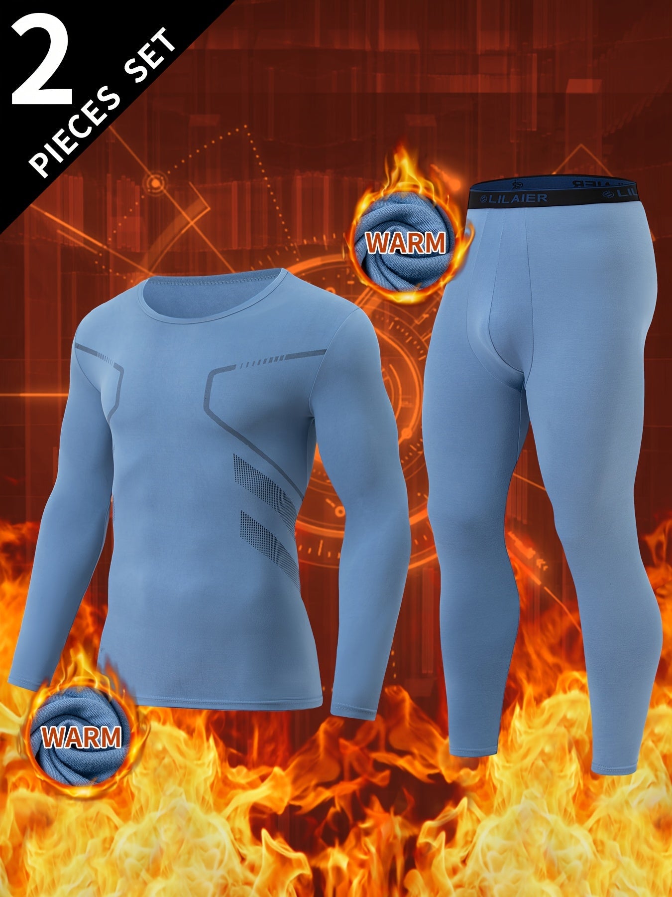 Men's thermal underwear set, long-sleeve shirt & pants, functional underwear, gray