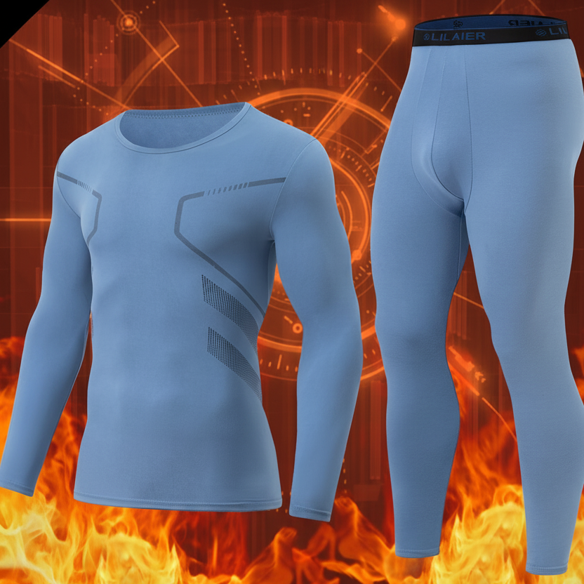 Men's thermal underwear set, long-sleeve shirt & pants, functional underwear, gray