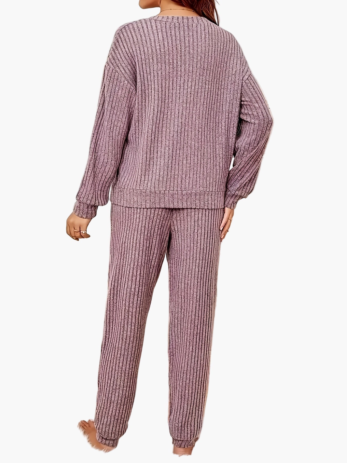 Women's Cozy Ribbed Knit Lounge Set for Home and Leisure