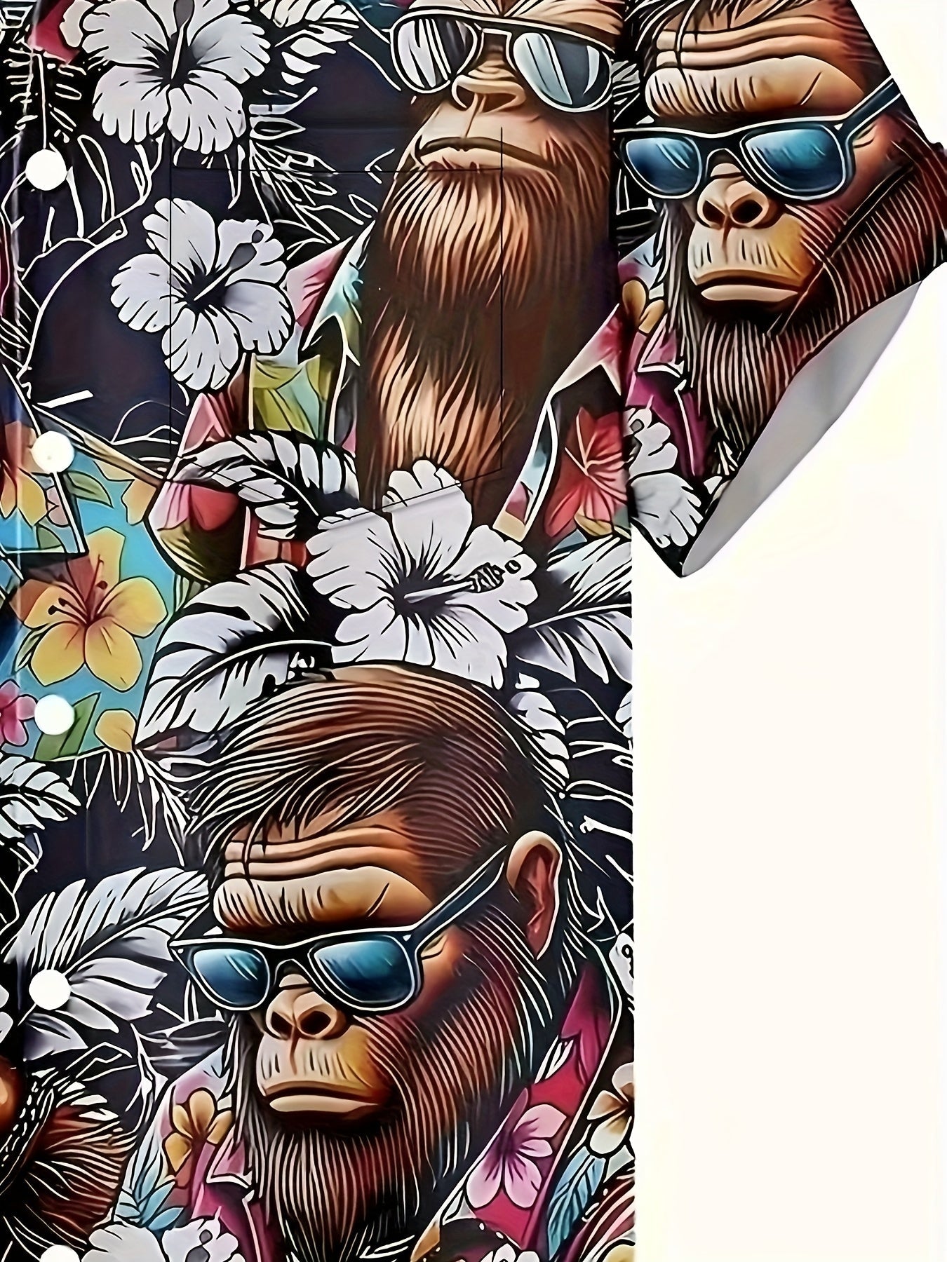 Herren Hawaiihemd mit Affen- und Blumenmuster – Lustiges Sommerhemd, Kurzarm, Freizeit