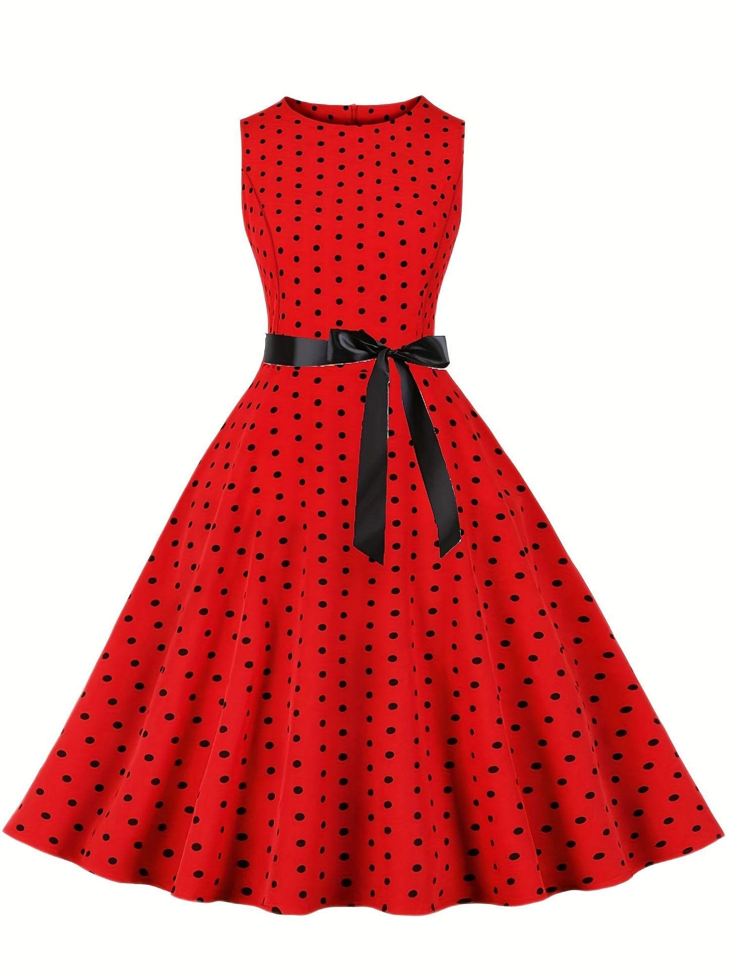 Women's Vintage Polka Dot Fit & Flare Dress for Festive Occasions and Everyday Wear