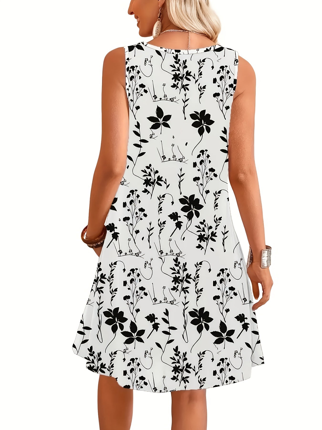 Women's summer casual dress with floral pattern, sleeveless, A-line, elegant for everyday wear and going out