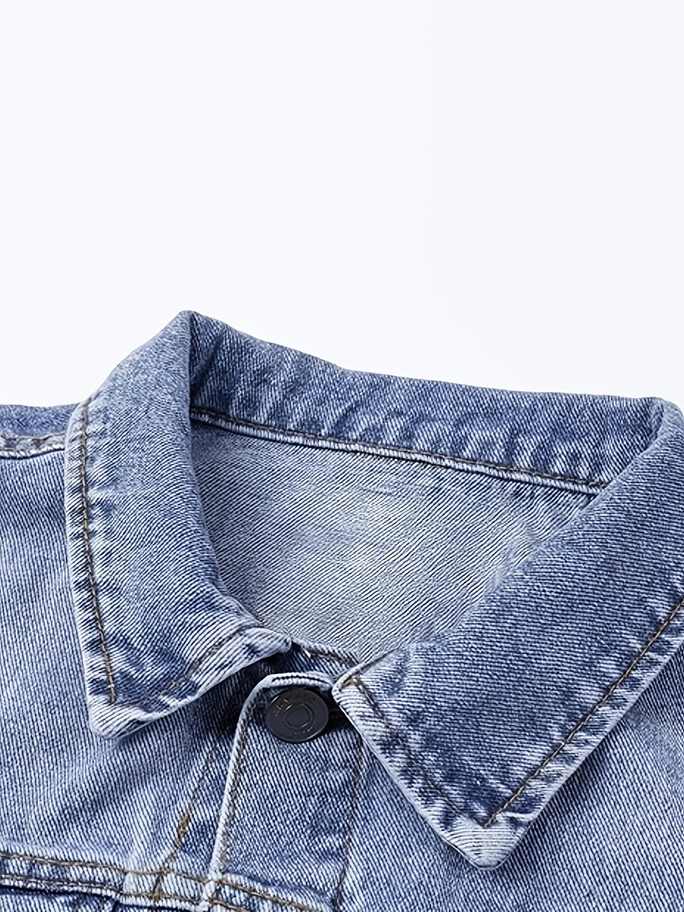 Men's blue sleeveless denim vest with button closure and chest pockets