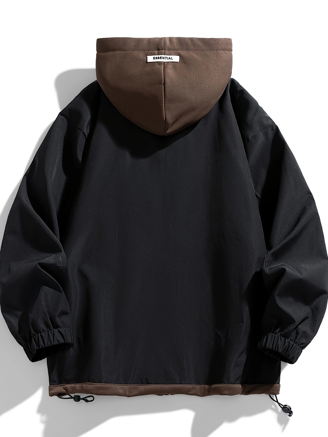 Unisex transitional jacket with hood and zipper, two-in-one look, black/brown