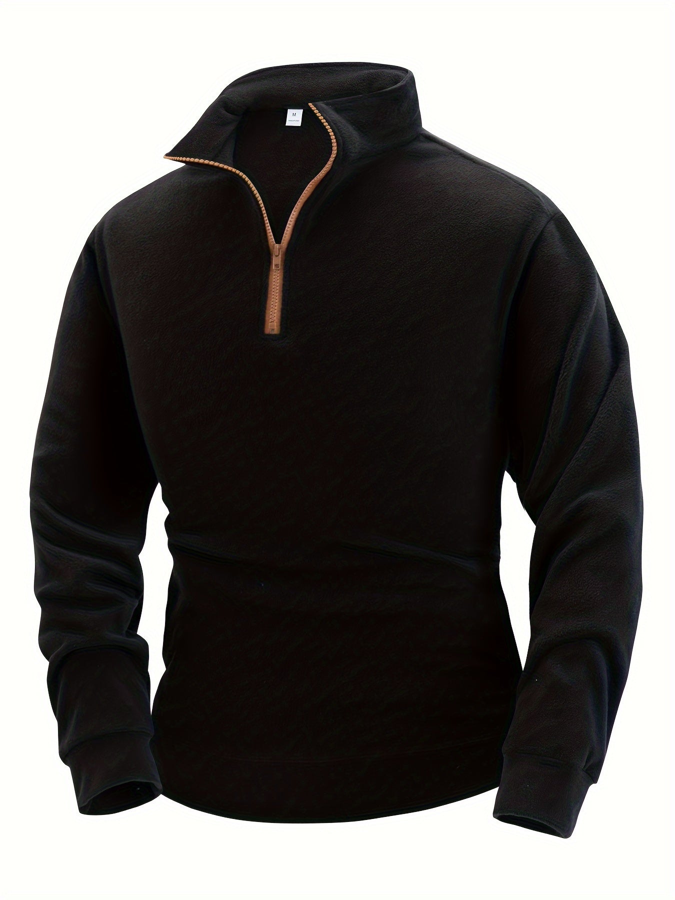 Men's Fleece Pullover with Stand Collar and Zipper, Warm Fleece Top