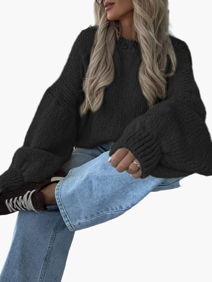 Women's knitted sweater with balloon sleeves and loose fit – fashionable casual look for autumn & winter