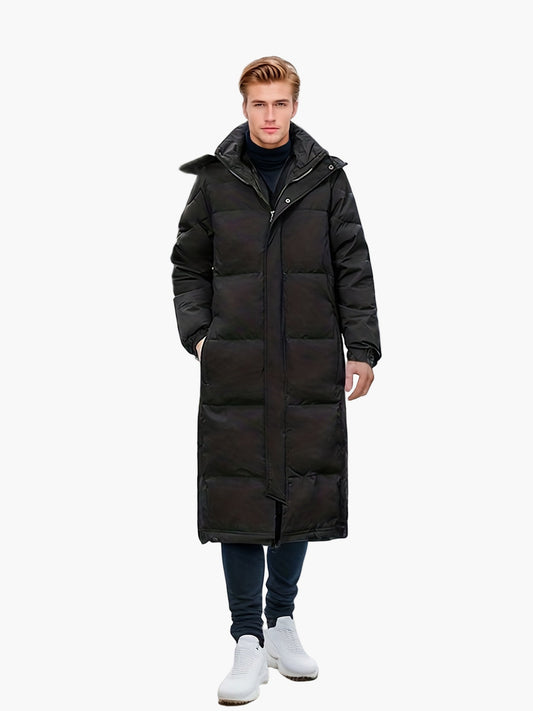 Herren Winter Steppmantel Lang Casual mit Kapuze und Taschen – Perfekt für Outdoor & Alltag