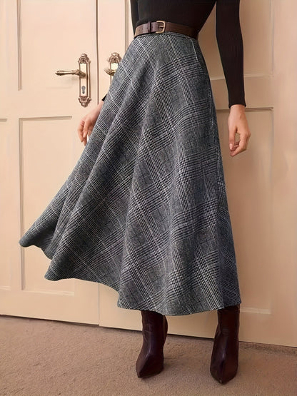 Women's plaid maxi skirt, A-line, high-waisted