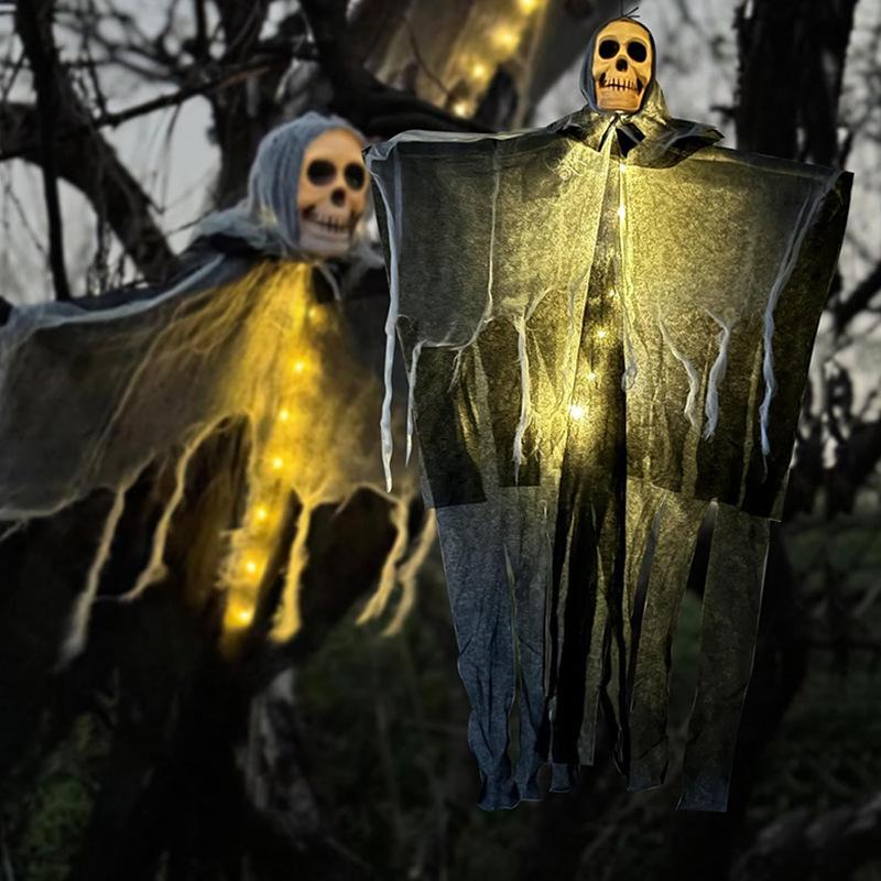 Halloween Hanging Ghost Decoration with LED Lights – Creepy Party and Garden Decor