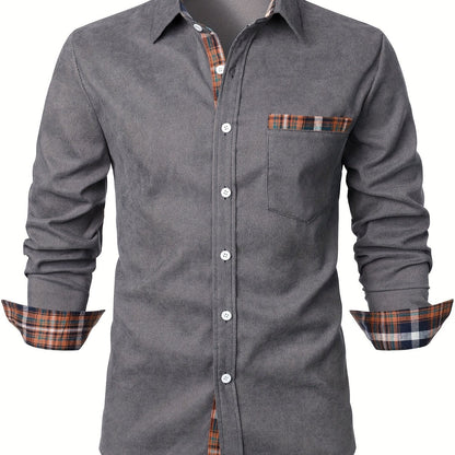 Men's Modern Fit Casual Shirt with Check Details – Stylish Long-Sleeve Shirt for Everyday and Office Wear
