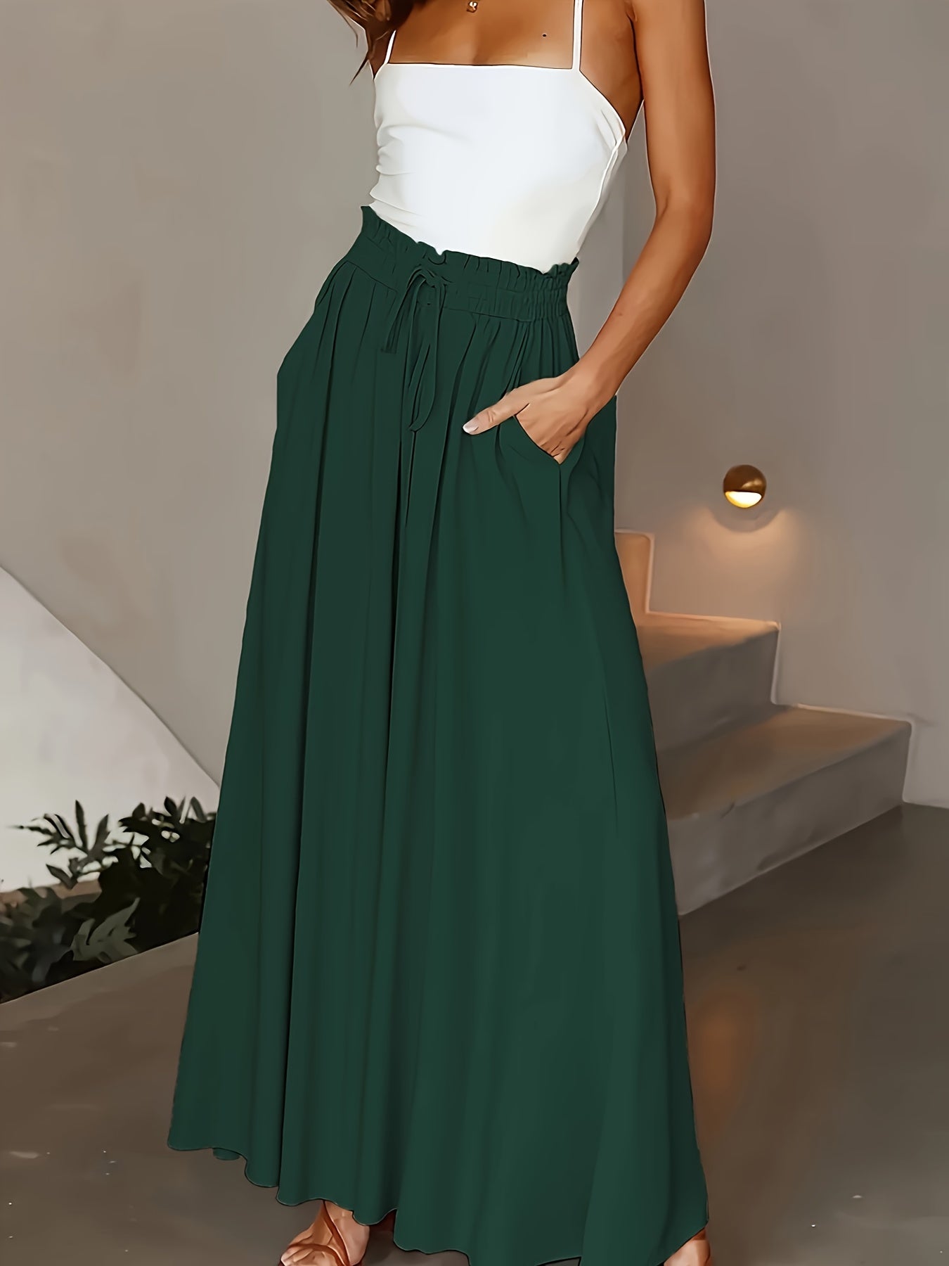 Women's maxi skirt with wide leg and paperbag waist – Elegant casual style for spring and summer