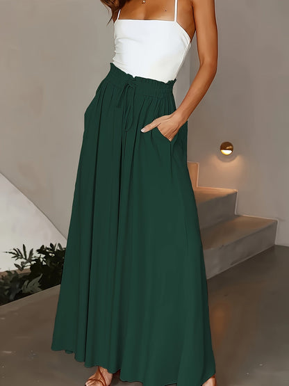 Women's maxi skirt with wide leg and paperbag waist – Elegant casual style for spring and summer
