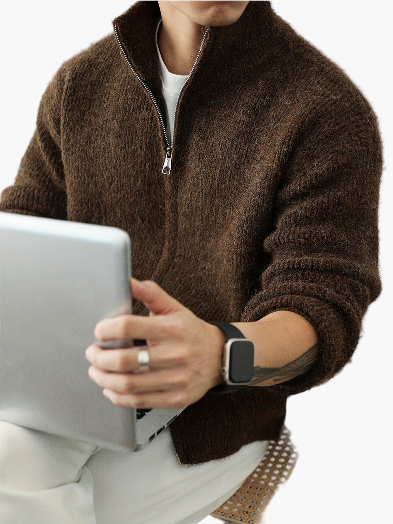 Men's Stand Collar Cardigan with Zipper – Casual Style for Everyday and Leisure