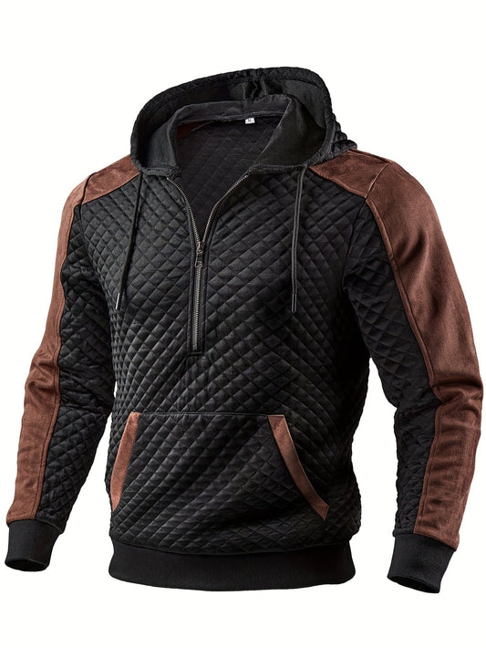 Herren Hoodie gesteppt mit Halbreißverschluss und Kapuze