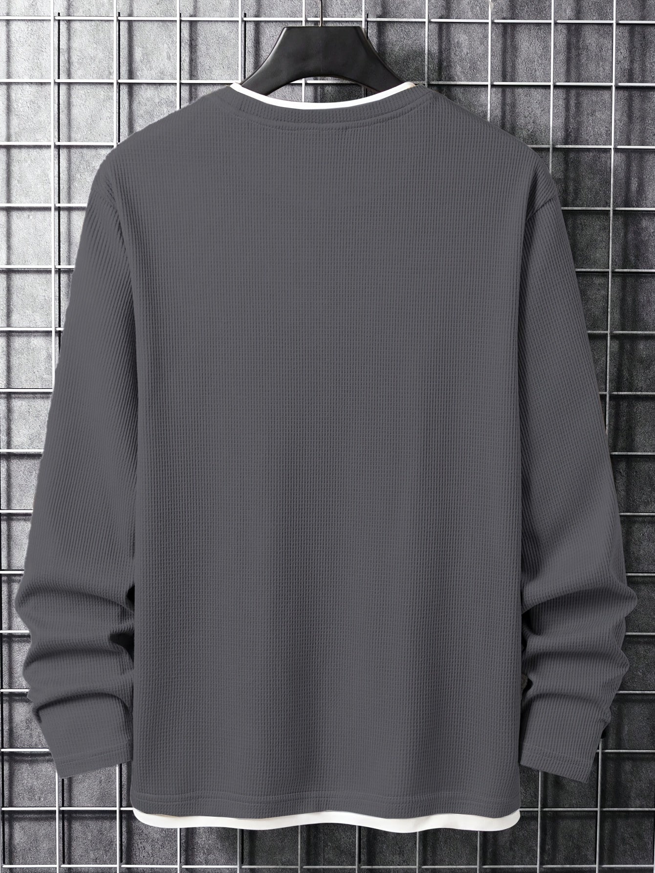 Herren Langarmshirt Waffelstrick Rundhals Weiß