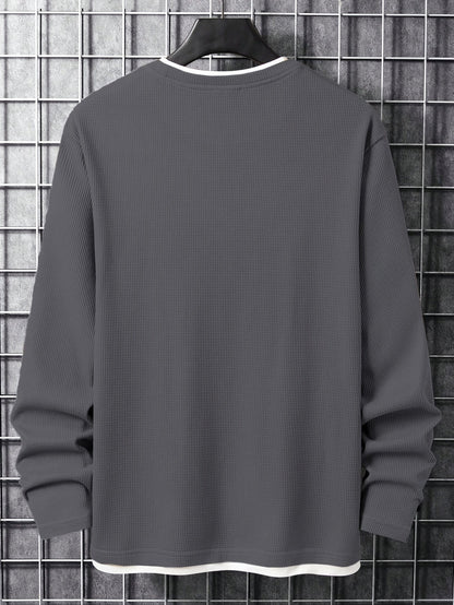 Herren Langarmshirt Waffelstrick Rundhals Weiß